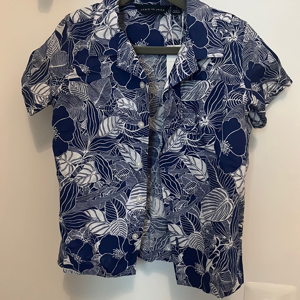 Boys Janie and Jack tropical leaf cabana button down